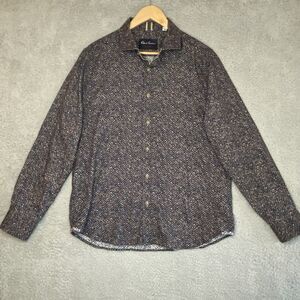 Robert Graham Button Up Shirt Mens XL Tailored Fit Geometric All Over Print Flip